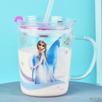 迪士尼(Disney)儿童水杯 宝宝吸管杯高硼硅玻璃牛奶杯学生防漏水杯带刻度350ML IP 冰雪奇缘艾莎公主