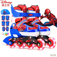 迪士尼(Disney)溜冰鞋儿童轮滑鞋套装男女可调节旱冰鞋初学滑冰鞋 蜘蛛侠 全闪套装M码