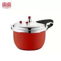 双喜304不锈钢高压锅22cm 5L小型家用燃气电磁炉通用加厚防爆压力锅2-5人 QG1840/红22cm