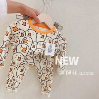 21年秋季新款韩版家居服两件套男女宝宝睡衣套装儿童磨毛秋衣套装