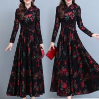 旗袍连衣裙2021新款长裙中老年人女装妈妈装秋装冬天裙子收腰