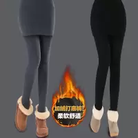 不起球加绒加厚秋冬外穿假两件打底裤女修身保暖踩脚包臀裙裤