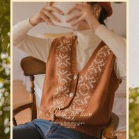 复古图型撞色马甲坎肩针织背心古着感开衫毛衣女马夹秋季2021新款