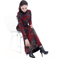 秋冬季加厚连衣裙女过膝长款中年妈妈装新款加绒保暖打底长裙子冬