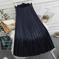 2021秋冬季新款金丝绒百褶半身裙女中长款黑色高腰显瘦灯芯绒裙子