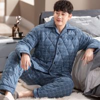 睡衣男冬季加厚里外100棉夹棉240斤加大码全棉家居服套装4xl