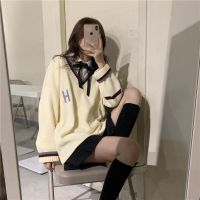 时尚套装秋冬新款韩版显瘦毛衣+娃娃领蝴蝶结衬衣学院风两件套女