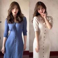 抖音火小莎子炸街连衣裙收腰显瘦开叉过膝半袖大摆鱼尾裙