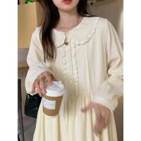 2021新款秋冬敲精致甜美花边娃娃领初恋连衣裙中长款