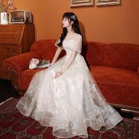 白色晚礼服裙轻奢小众长款平时可穿宴会气质仙气学生连衣裙女