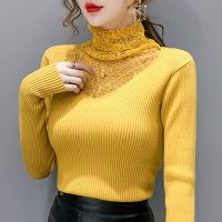 秋冬毛衣女2020新款百搭半高领内搭蕾丝领打底衫上衣女针织衫潮