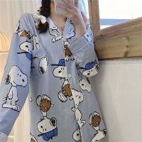 日系卡通史努比长袖情侣睡衣男女春秋ins可爱宽松家居服两件套