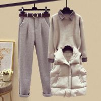 单/大码女装200斤胖妹妹套装女秋季新款减龄马甲上衣休闲裤三件套9天内发货