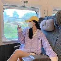 杨泡泡紫色v领软糯毛衣女2021秋新款宽松慵懒风别致针织上衣外套