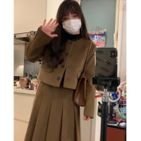 张张宠粉杏仁可颂 |2021秋冬款毛呢圆领西装+百褶半身裙套装15天内发货