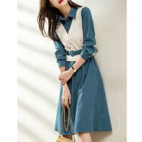 马夹假两件气质裙子2021秋冬季新款韩版收腰显瘦时尚减龄连衣裙女