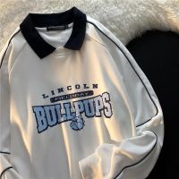 港风polo衫翻领卫衣女春秋宽松设计感小众ins潮长袖t恤情侣装上衣