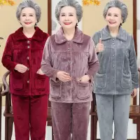 中老年人睡衣女加厚加绒秋冬奶奶衣服法兰绒妈妈家居服老太太套装