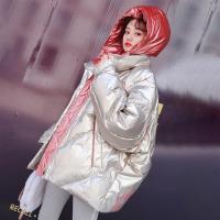 2021冬季90白鸭绒宽松连帽撞色短款面包服女士羽绒服