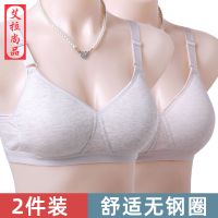 2件 中老年无钢圈聚拢薄款彩棉文胸妈妈胸罩 棉后扣无痕内衣
