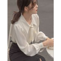 灯笼袖气质韩范蝴蝶结衬衫白色雪纺衬衣女长袖系带设计感职业上衣