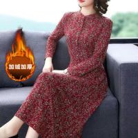 阔太太洋气长袖加绒连衣裙2020冬新款中年女装气质贵夫人长裙