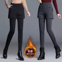 精棉加绒加厚假两件打底裤女裙裤冬季外穿保暖棉裤抗起球修身长裤