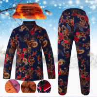 冬天的秋冬季外套棉服加绒加厚大码奶奶妈妈棉袄棉裤棉衣套装女装