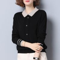 毛衣女新款春秋装中年妈妈翻领针织衫上衣薄款带领毛衣打底衫百搭