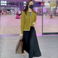 早秋套装 一整套新款气质款丝巾领秋冬外穿开衫+半身裙套装