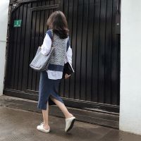 单件/套装秋冬季新款衬衫+马甲+半身裙针织套装裙显瘦毛衣连衣裙