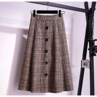毛呢半身裙秋冬大码松紧腰中长款格子胖mm200斤加肥加大a字长裙潮