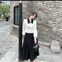 lzy 知音渐知秋实美气质双排扣翻领上衣外套+半身裙套装