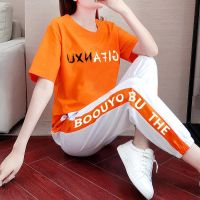 棉韩版新款夏装运动服女2021时尚休闲大码宽松显瘦运动服二件套