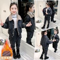 童装女童冬装套装2021年新款洋气儿童加厚牛仔两件套冬季加绒外套