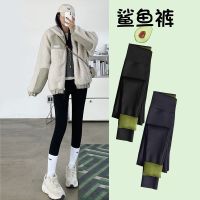 鲨鱼皮打底裤女外穿春夏薄款弹力小脚紧身芭比收腹压力瑜伽裤