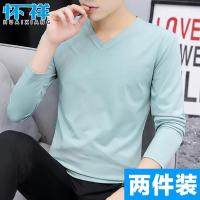 羊奶丝冰丝t恤男长袖2020新款夏季上衣薄款男士v领体桖小衫衣服潮