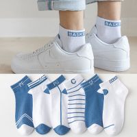 蓝色短袜子男款短夏季透气ins潮简约日系情侣船袜女短袜