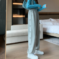 灰色运动裤女款宽松束脚2021秋季女装学生韩版高腰百搭直筒休闲裤