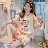 睡衣女夏季棉短袖套装学生新款时尚宽松少女夏天薄款家居服