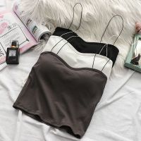 油画少女美背螺纹棉吊带背心女外穿内穿带胸垫内衣性感裹胸抹胸女