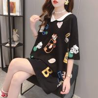 中长款夏装大码胖mm300斤学院风t恤女新款韩版宽松polo领洋气上衣