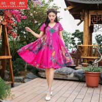 2021夏季新款民族风棉宽松花色绣花拼接连衣裙