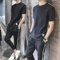 夏季套装男短袖t恤2021新款休闲运动衣服一套韩版修身帅气两件套