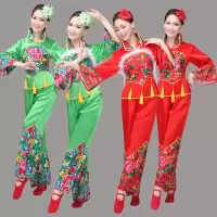 中老年秧歌服装开门红表演服东北大花布演出服舞台舞蹈扇子腰鼓服