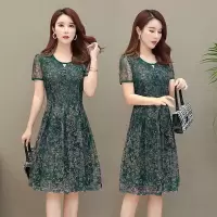 中老年女装夏装妈妈装连衣裙短袖雪纺网纱中长款夏季中年人40岁50