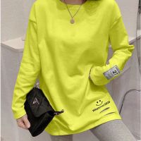 长袖t恤女2021年新款宽松韩版早春磨毛内搭叠穿中长款打底衫薄款