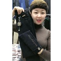 70-220斤秋季新款烟灰色高弹加大高腰牛仔裤女小脚铅笔长裤子