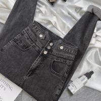 牛仔裤女夏2021秋季新款韩版紧身薄款高腰修身显瘦多扣毛边小脚裤