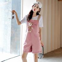 可爱小熊背带裤少女学生套装女2021夏季薄款韩版宽松短裤洋气减龄